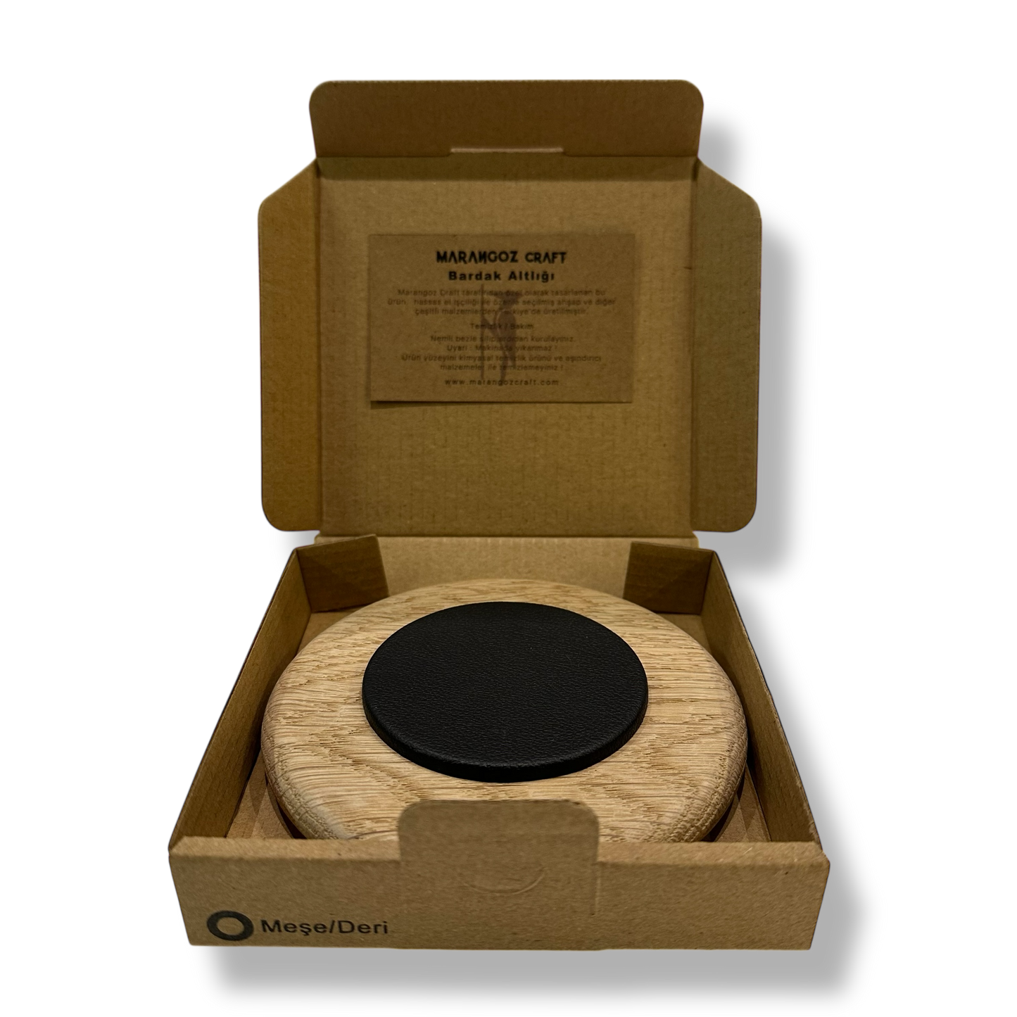 Bardak Altlığı  Yuvarlak / Meşe & Deri