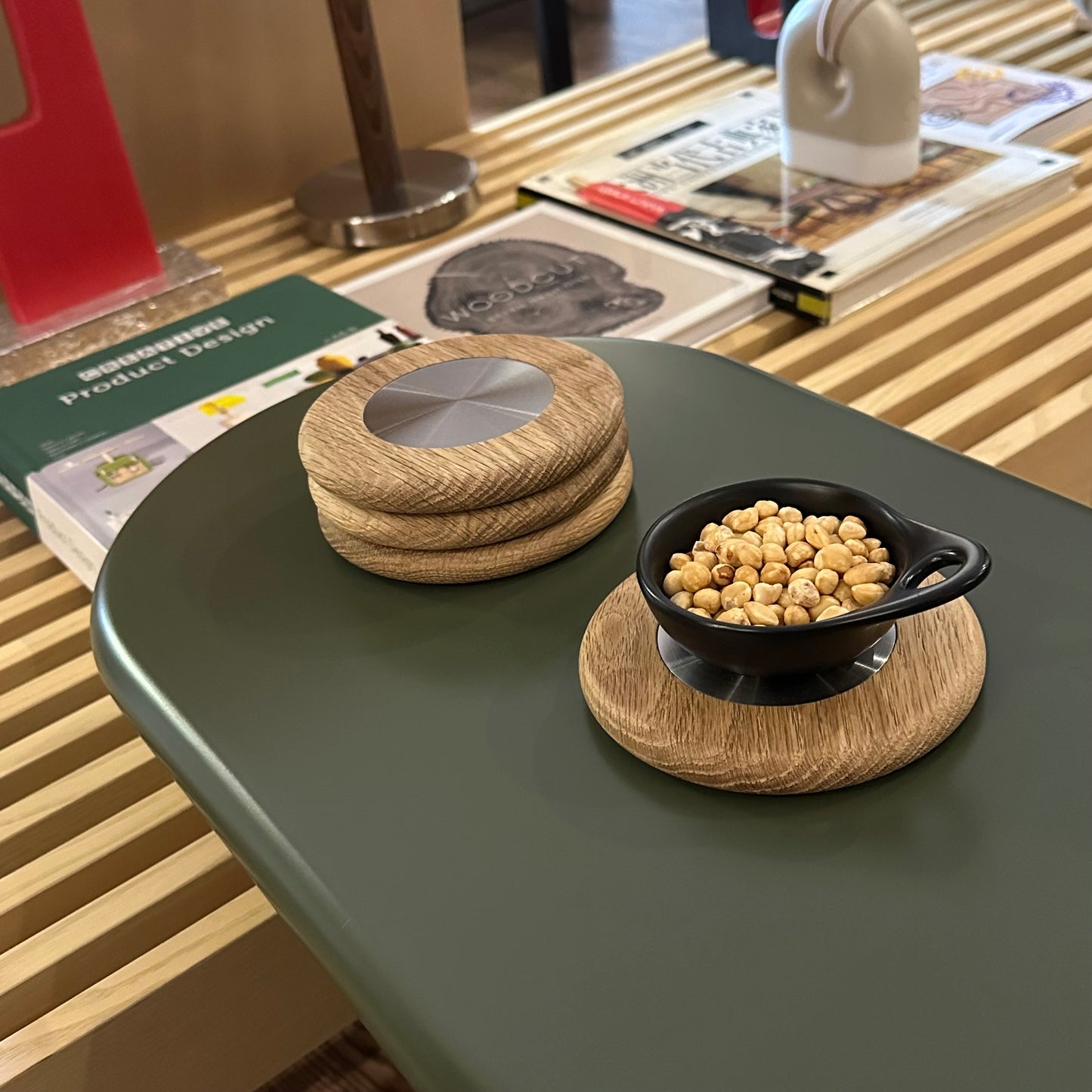 Bardak Altlığı  Yuvarlak / Meşe & Paslanmaz Çelik