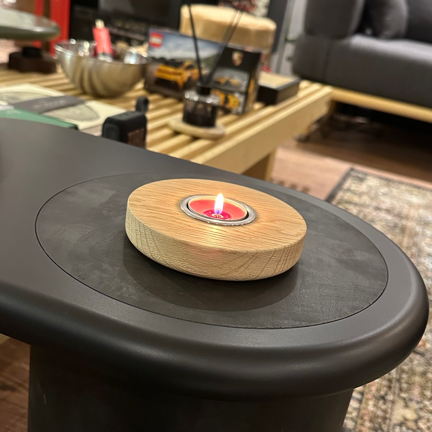 Tealight Mumluk / Meşe & Paslanmaz