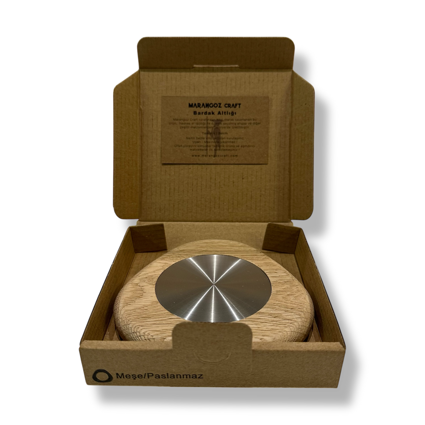 Bardak Altlığı  Serbest Form / Meşe & Paslanmaz Çelik