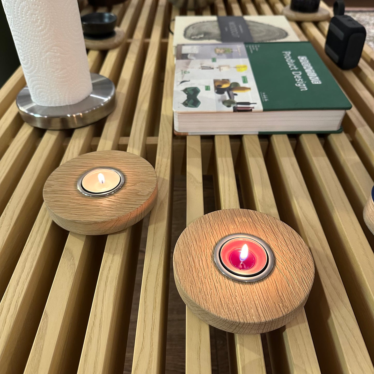 Tealight Mumluk / Meşe & Paslanmaz