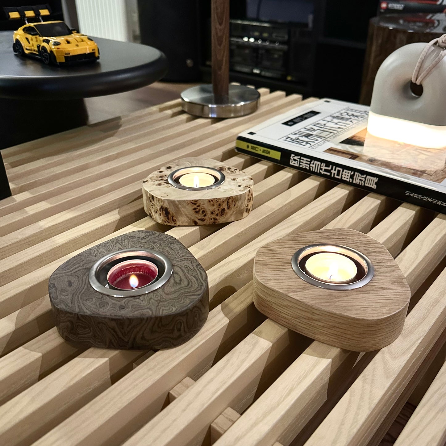 Amorf Tealight Mumluk / Naturel Meşe
