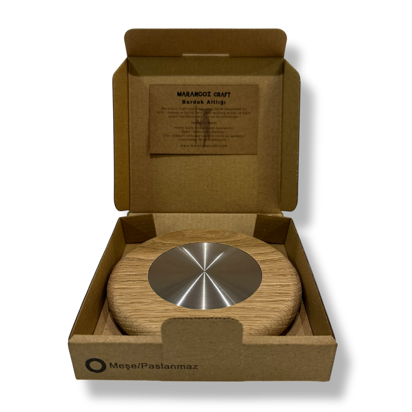 Bardak Altlığı  Yuvarlak / Meşe & Paslanmaz Çelik